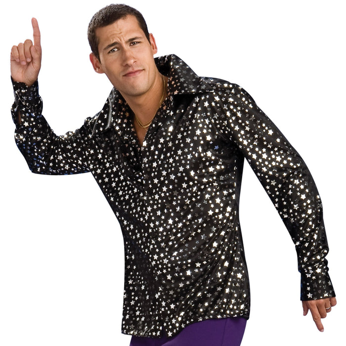 Buy Disco Shirt for Adults - Black with Silver Stars from Costume Super Centre AU