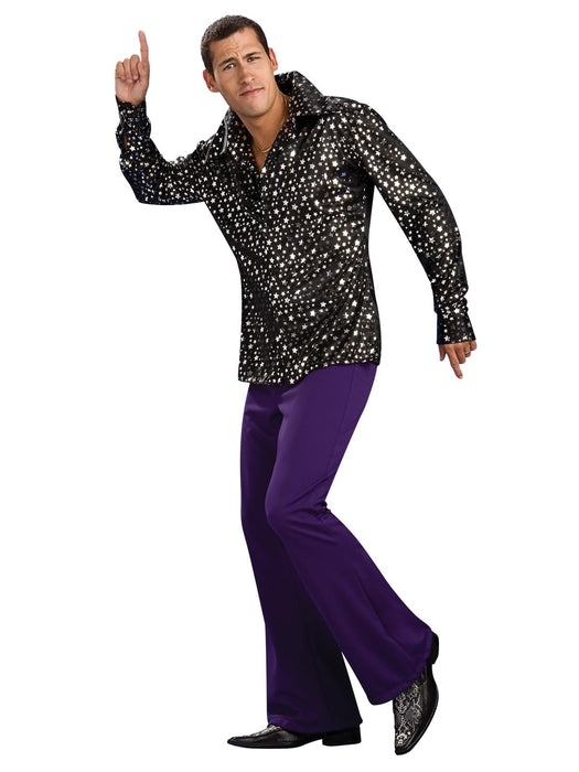 Disco Shirt for Adults - Black with Silver Stars | Costume Super Centre AU